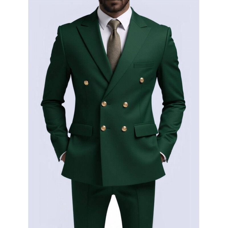 Herren nan doppelreihiger Slim-Fit Anzug mit goldenen Zierknöpfen und schmaler Businesshose Drune
