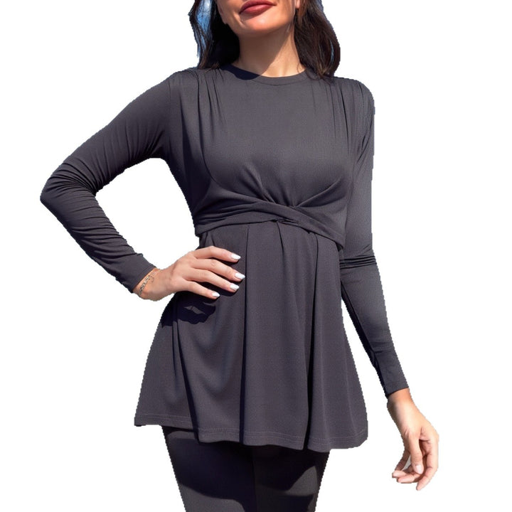 Damen modischer Longsleeve-Badeanzug mit Wickelrock Drune