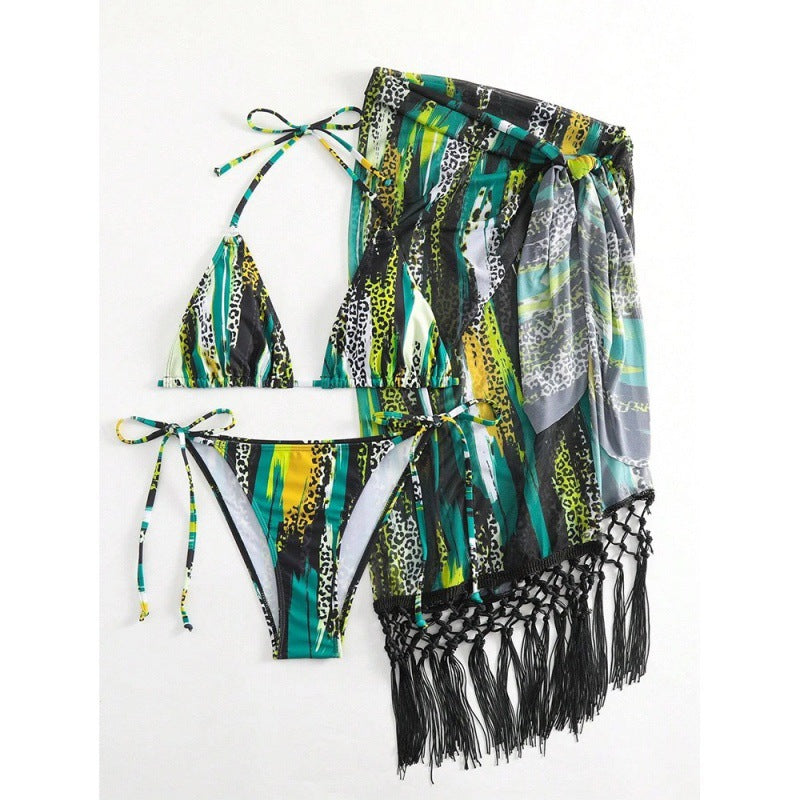 Damen Bikini-Set mit trendigem Fransenüberrock und verstellbaren Trägern Drune