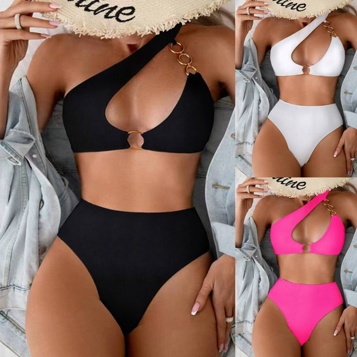 Damen Bikini-Set mit asymmetrischem Trägerschnitt und elegantem Ringdetail Drune
