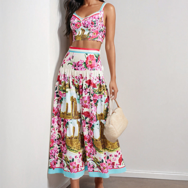 Damen Zweiteiler mit romantischem Cropped-Oberteil und schwingendem Rock Drune
