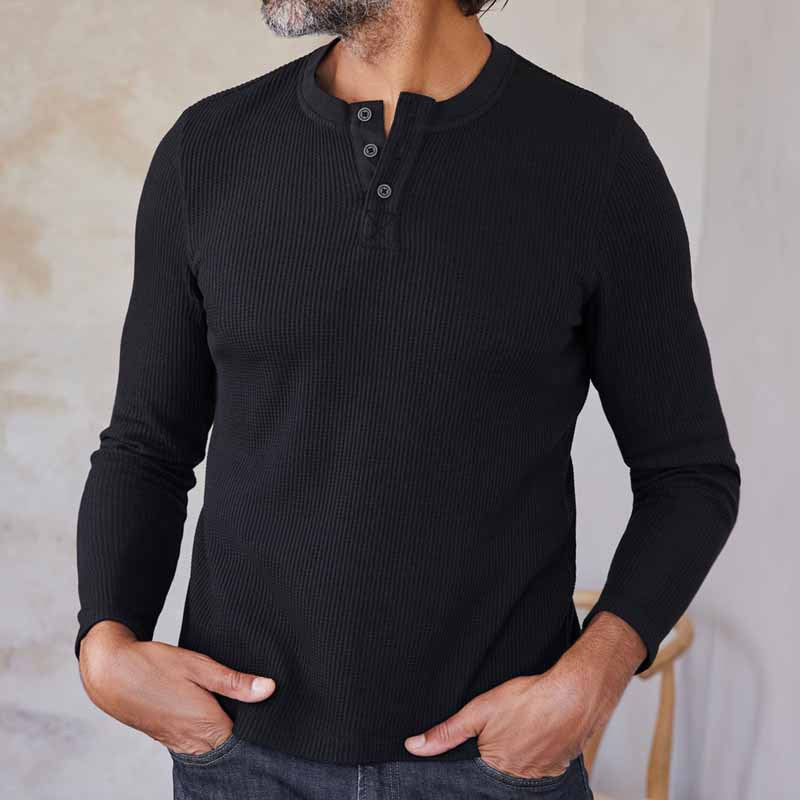Herren Strick-Thermo-Oberteil mit Knopfleiste Drune