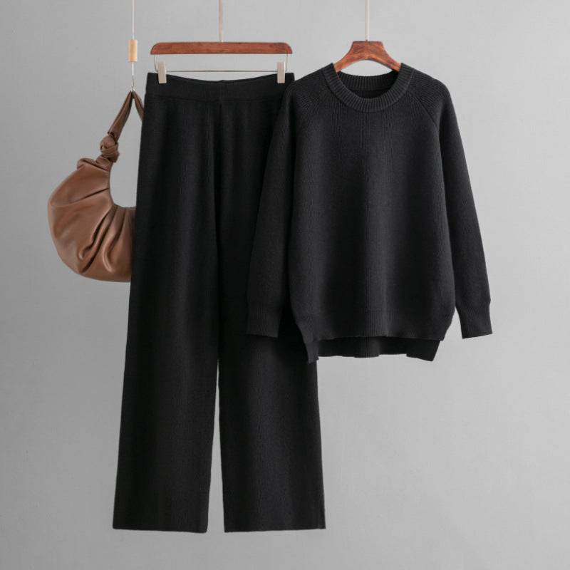 Damen lässiges Strick-Lounge-Set mit weitem Oberteil und bequemen Hosen Drune