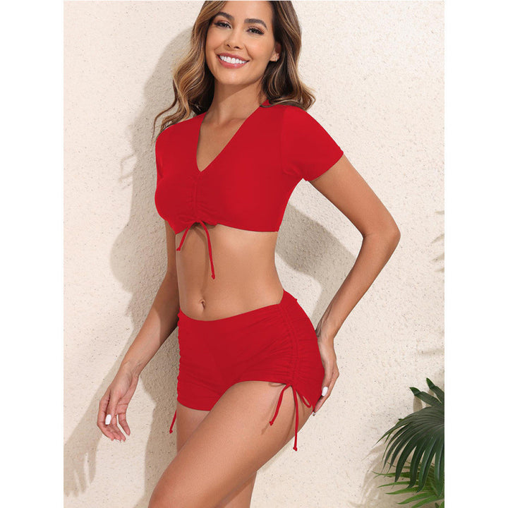 Damen Sportliches Crop-Top Badeanzug mit Raffung Drune