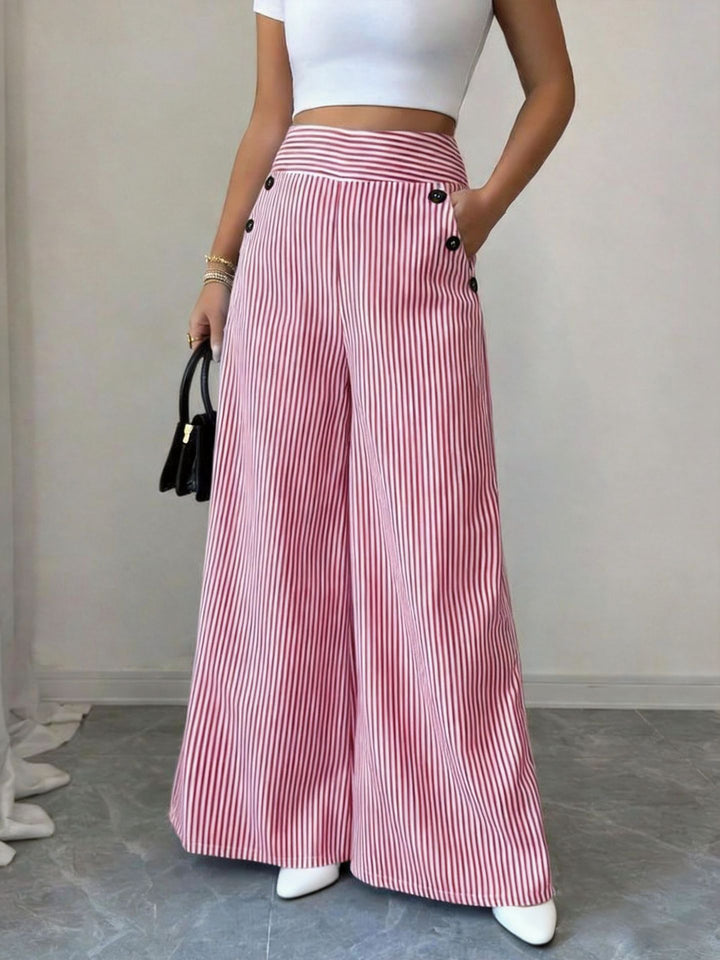 Damen nan hochgeschnittene Palazzo-Hose mit maritimen Knopfdetails und weitem Bein Drune