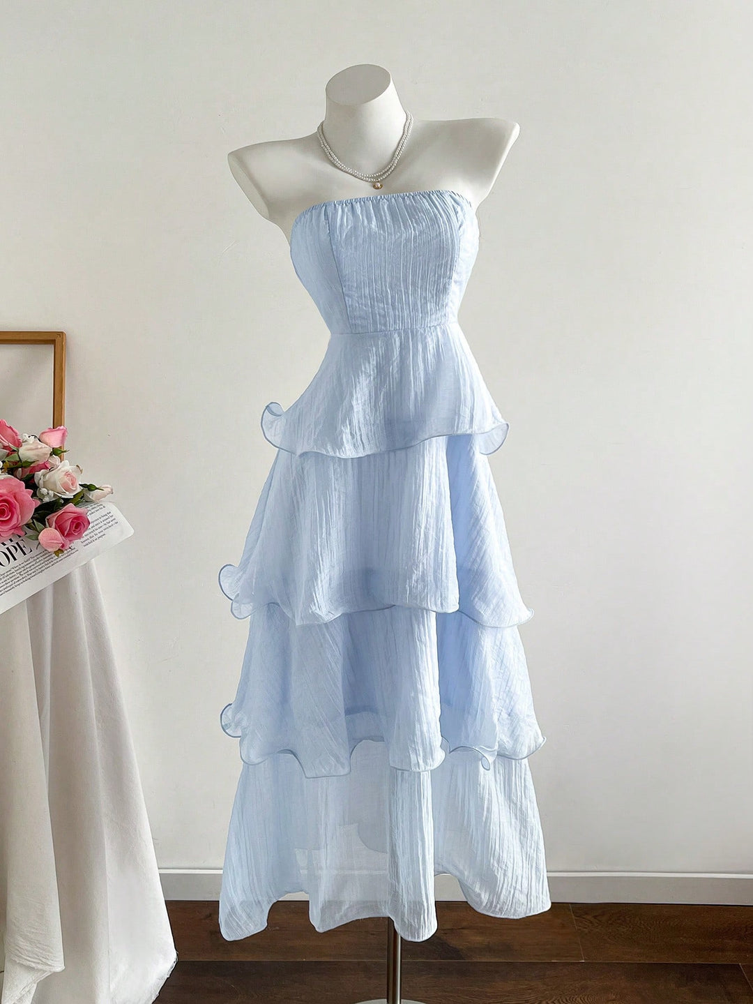 Damen langes Strandkleid mit voluminösen Rüschendetails Drune