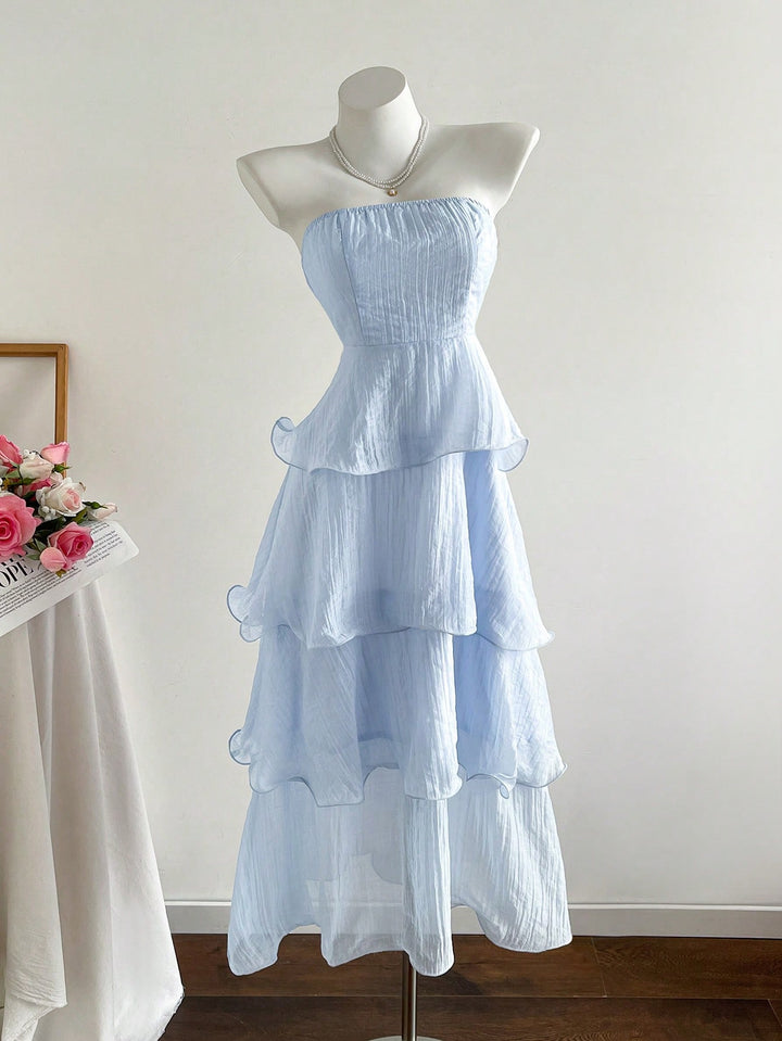 Damen langes Strandkleid mit voluminösen Rüschendetails Drune