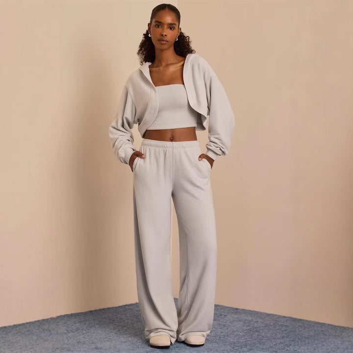 Damen gemütliches Crop-Top und weit geschnittene Hose Drune