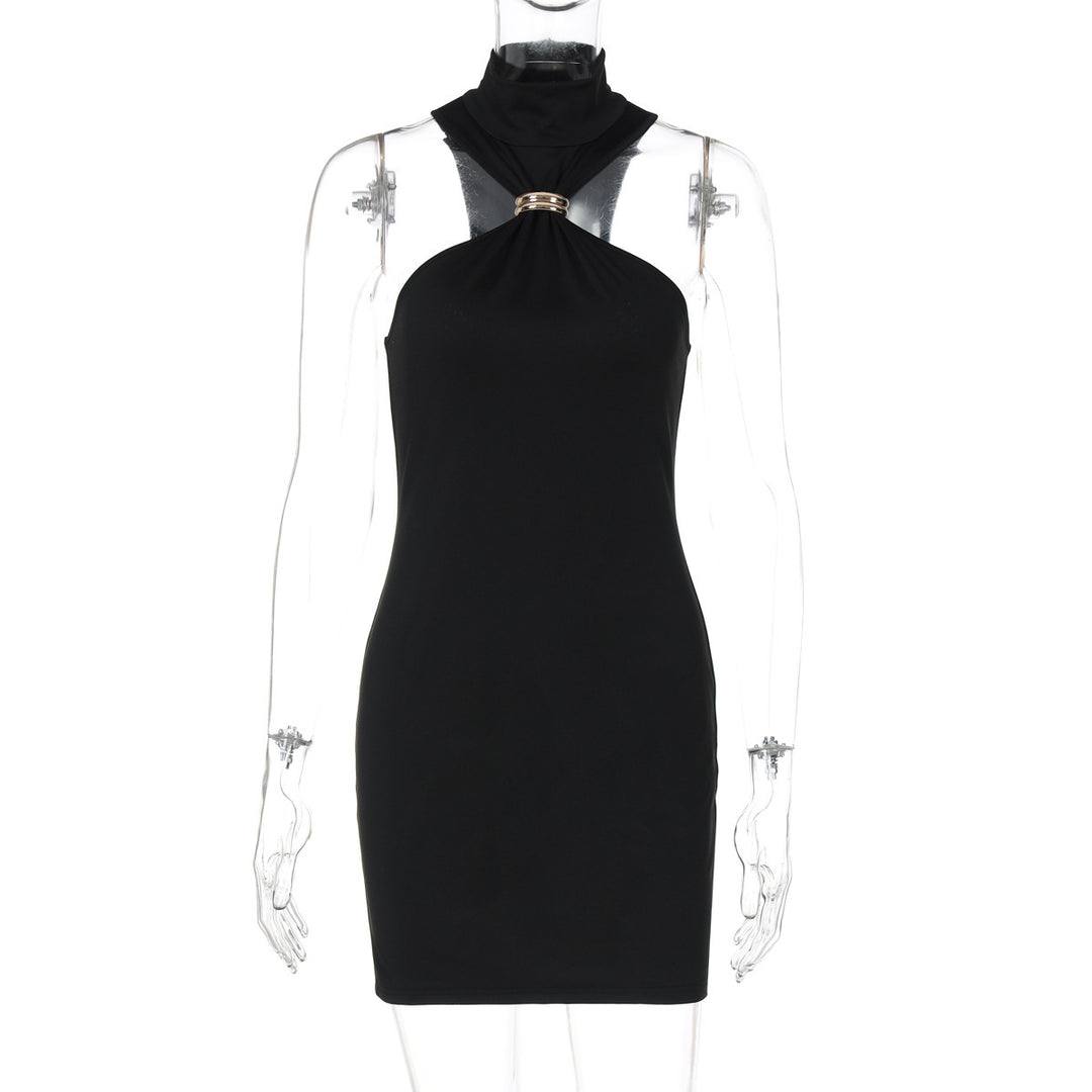Damen elegantes Minikleid mit hohem Kragen und Details aus satinierter Textur Drune