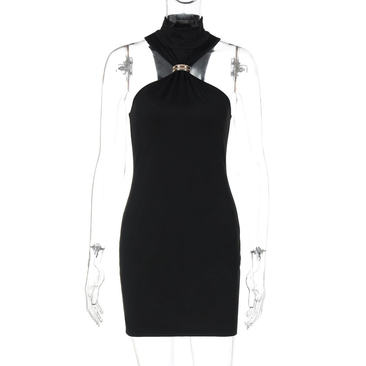 Damen elegantes Minikleid mit hohem Kragen und Details aus satinierter Textur Drune
