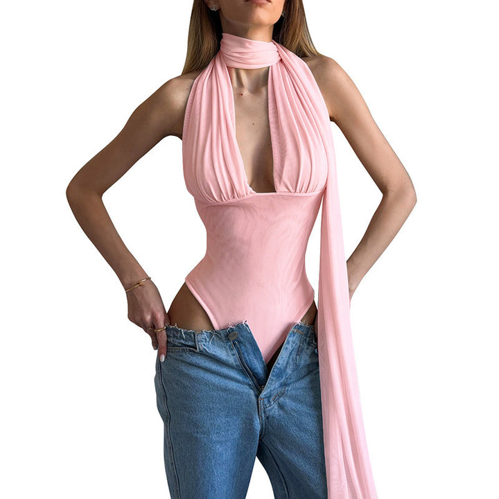 Damen eleganter und raffinierter Badeanzug mit tiefem V-Ausschnitt und fließendem Material Drune
