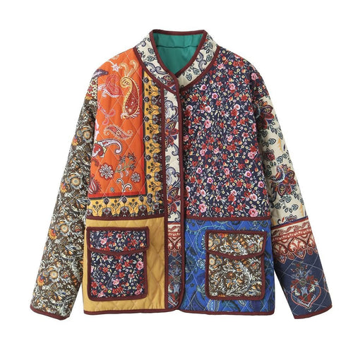 Damen gesteppte Patchwork-Jacke mit praktischen Taschen und farbenfrohem Muster Drune