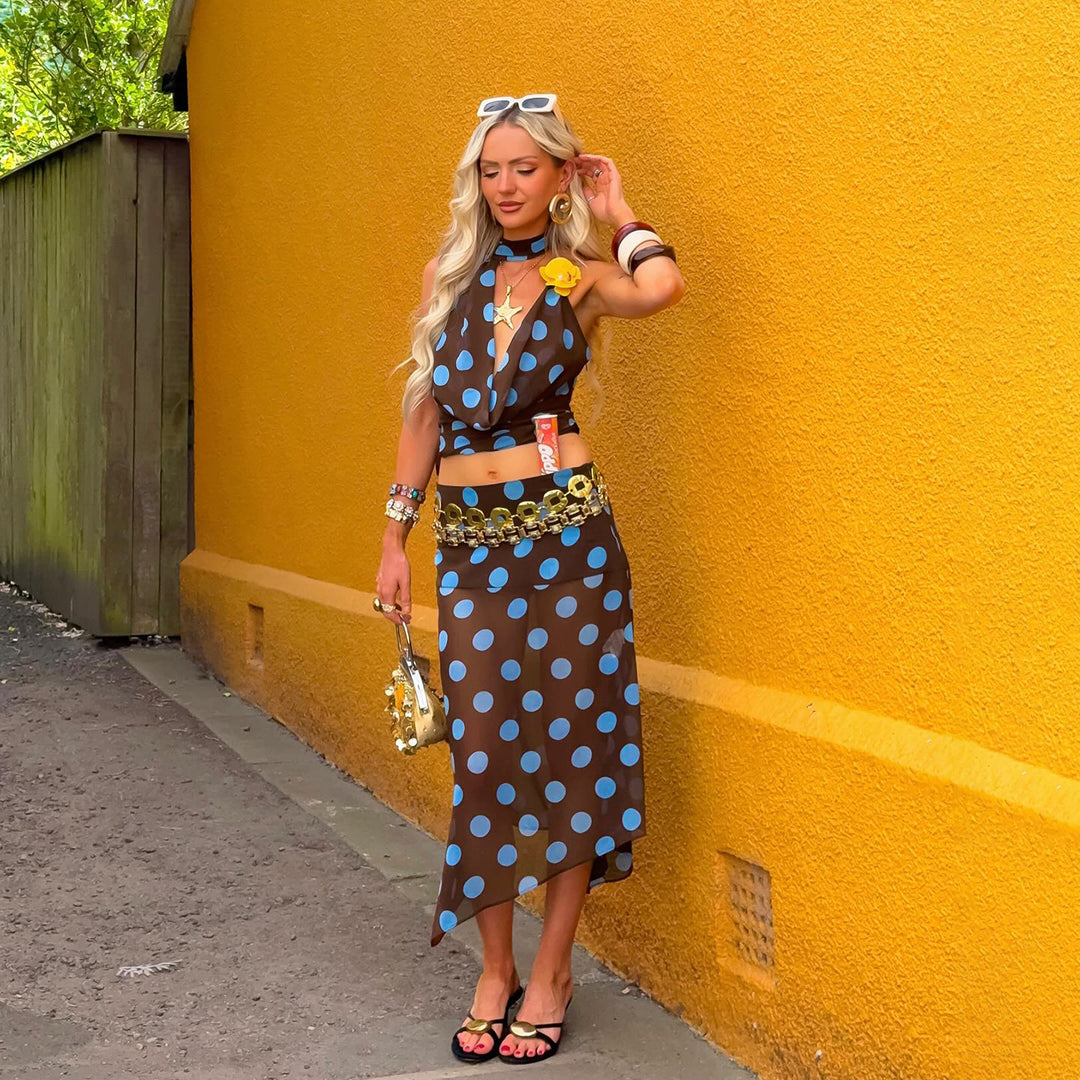 Damen ärmelloses Oberteil mit einzigartigem polka-dot Design und verstellbarem Halspartie Drune