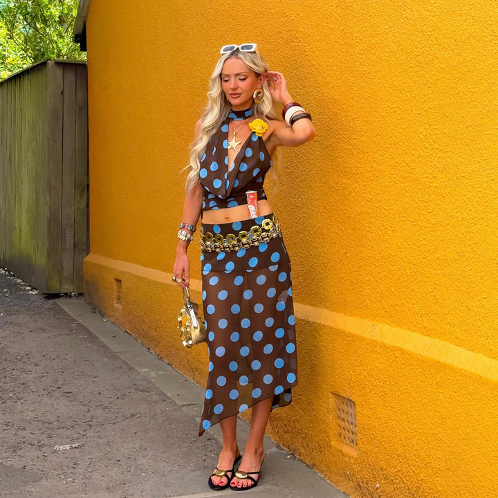 Damen ärmelloses Oberteil mit einzigartigem polka-dot Design und verstellbarem Halspartie Drune