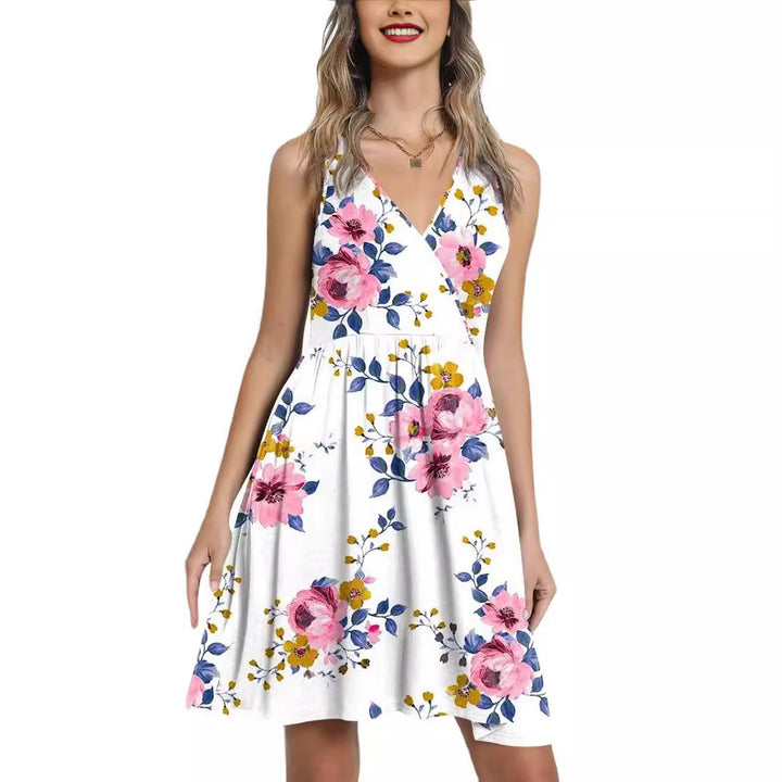 Damen Blumenkleider mit A-Linien Silhouette und V-Ausschnitt Drune