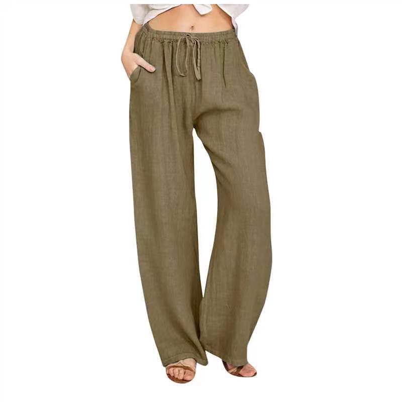 Damen nan weite Leinenhose mit Tunnelzug, hoher Bund und praktischen Seitentaschen Drune