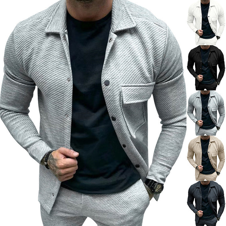 Herren nan urbanes Shirtjacken-Set in strukturierter Cordoptik mit Brustklappe und schmaler Passform Drune