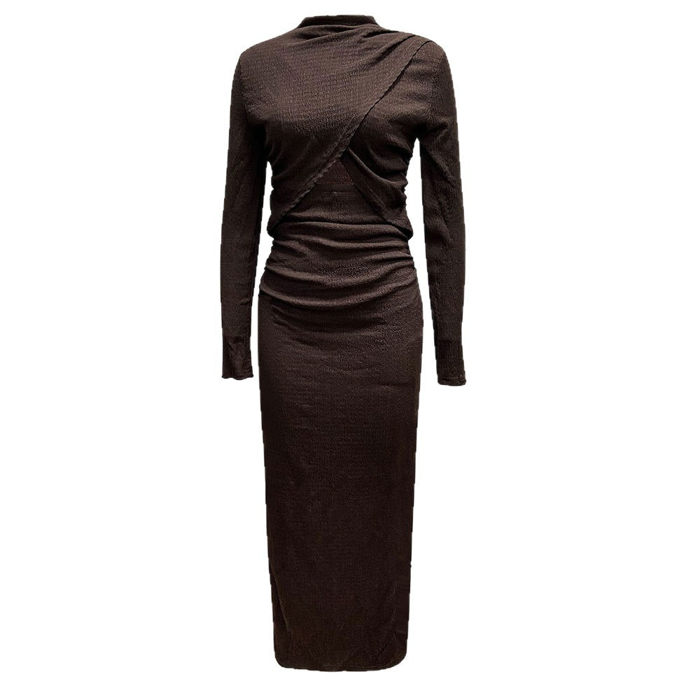 Damen Wickelkleid mit raffiniertem Schlitz und eleganten langen Ärmeln Drune