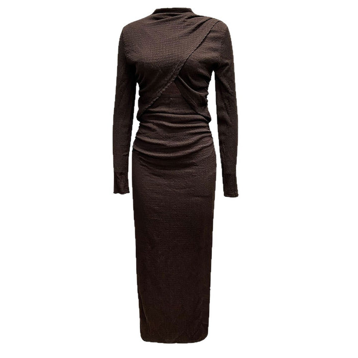 Damen Wickelkleid mit raffiniertem Schlitz und eleganten langen Ärmeln Drune