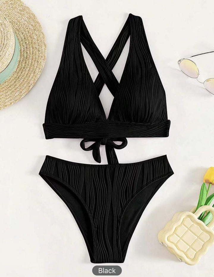 Damen Bikini-Set mit modernem Wickeldesign und geschmackvollen Rippendetails Drune