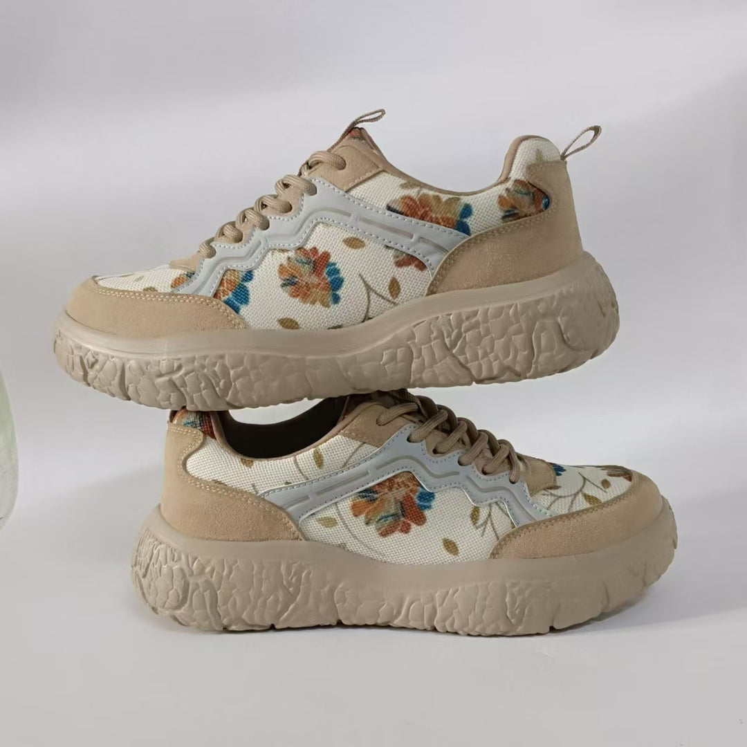 Damen nan modische Plateau-Sneaker mit floralem Canvasmuster und Velourslederbesatz Drune