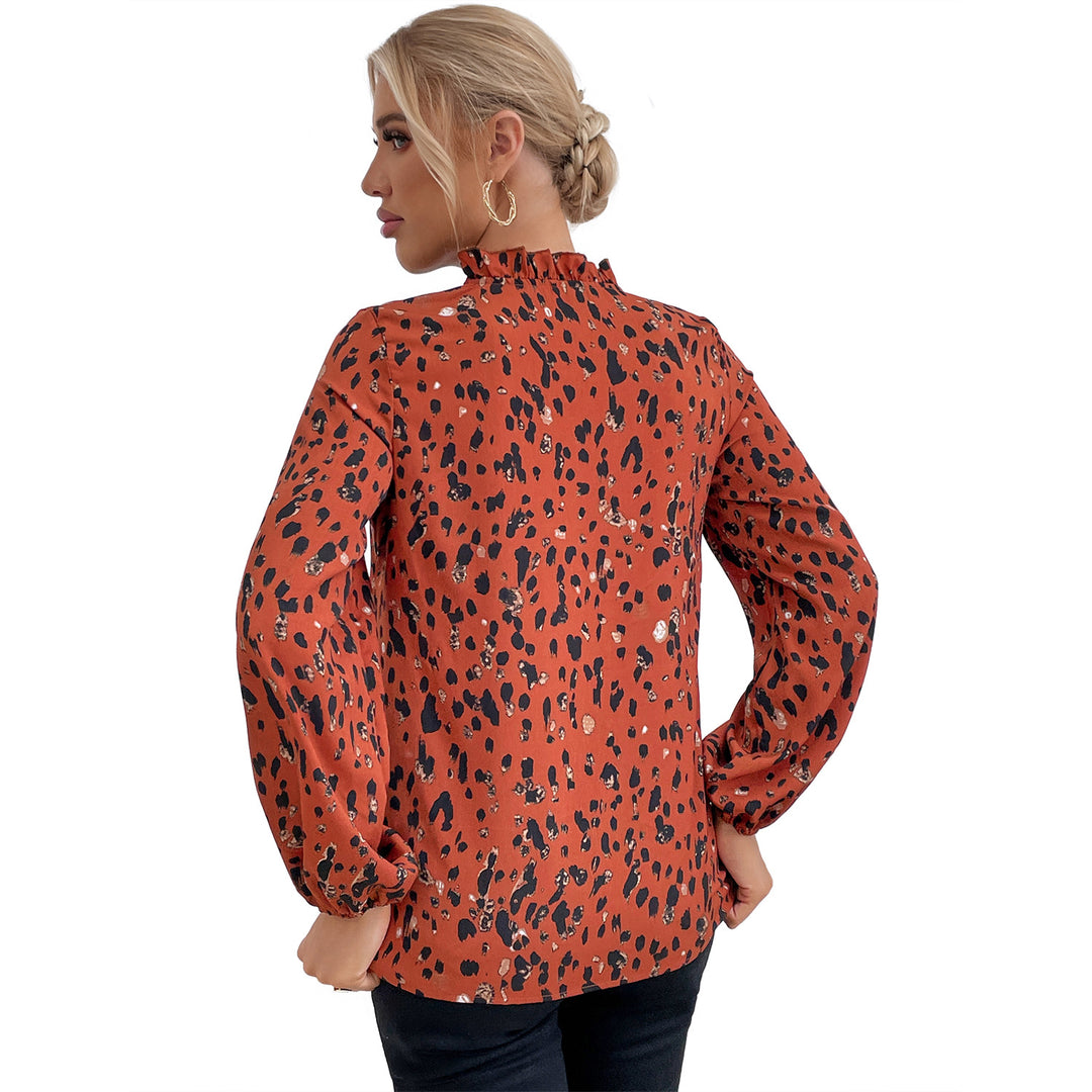 Damen Bluse mit floralem Leopardenmuster und voluminösen Ärmeln Drune