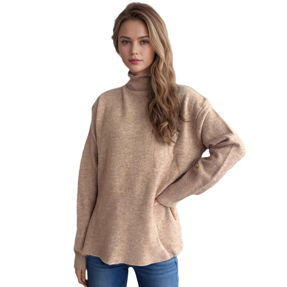 Damen Pullover mit hohem Kragen und asymmetrischem Saum Drune