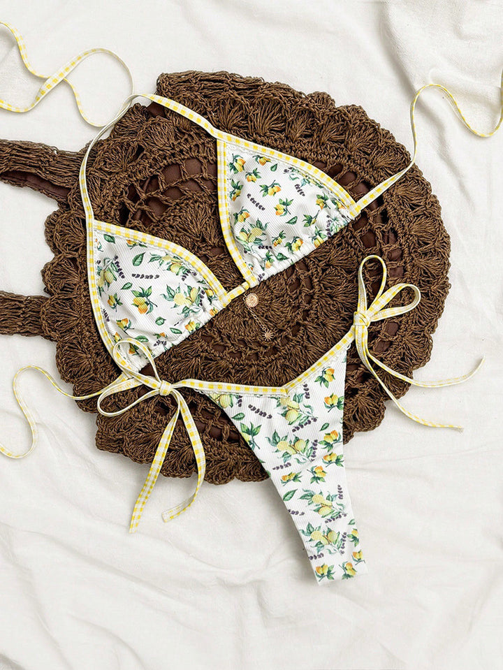 Damen Triangel-Bikini mit floralem Muster und verspieltem Design Drune