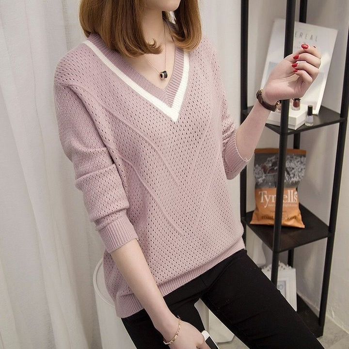 Damen lässiger V-Ausschnitt Pullover mit strukturiertem Muster Drune