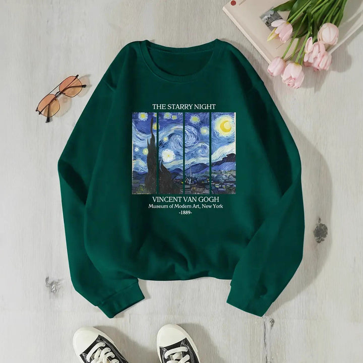 Damen Sweatshirt mit klassischem Van Gogh Kunstmotiv Drune