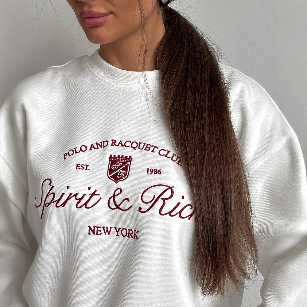 Drune | Pullover Sweatshirt Übergröße Fit Baumwollmischung Besticktes Logo Rundhalsausschnitt