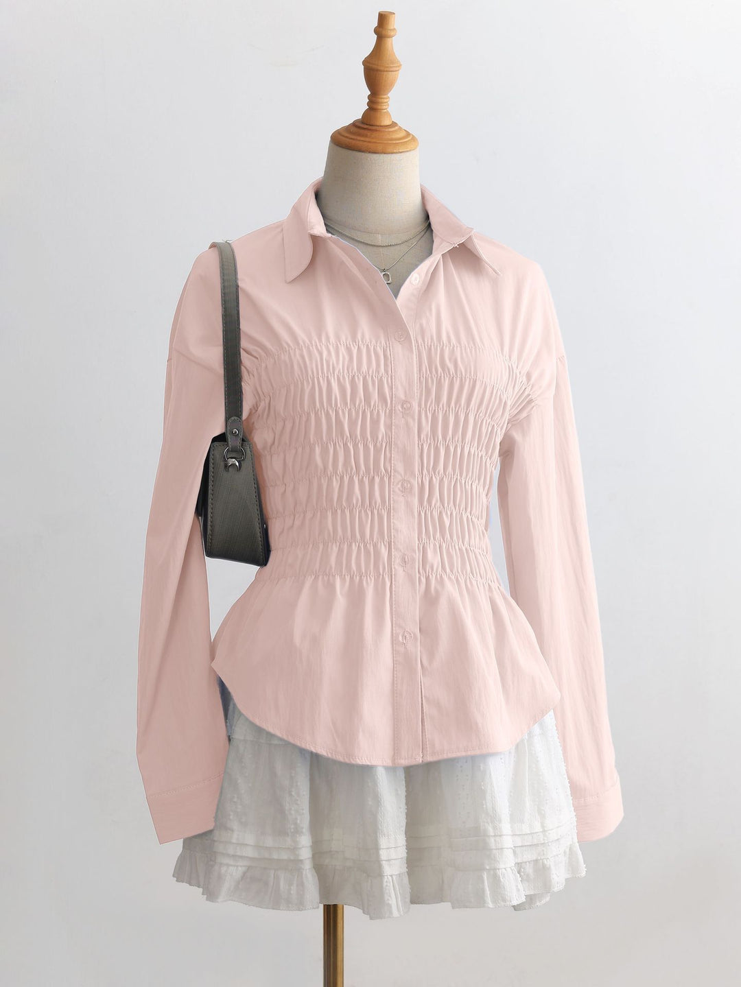 Damen nan taillierte Hemdbluse mit geraffter Brustpartie und Schößchen Drune