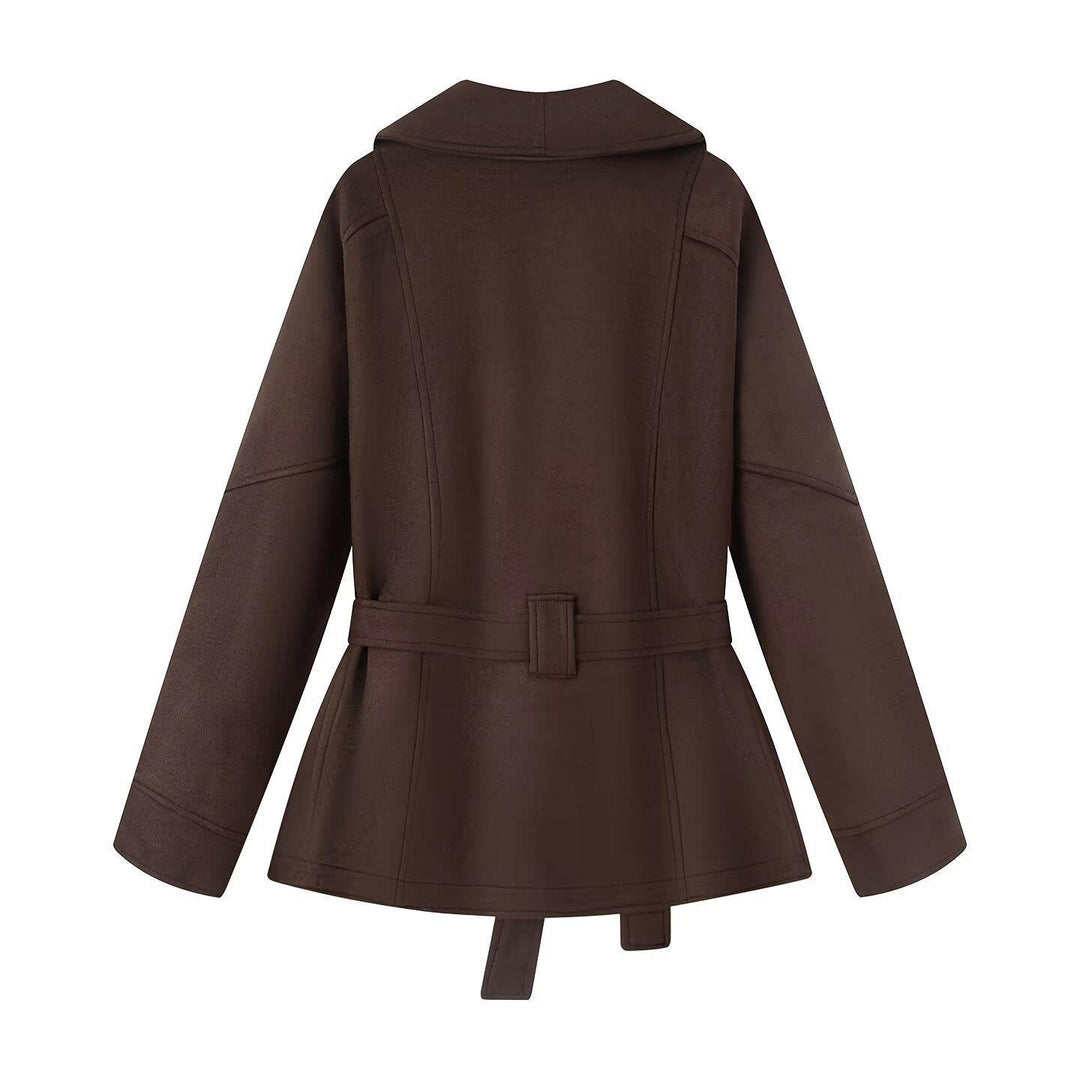Damen elegante Jacke mit Taillengürtel und modernem Kragen Drune