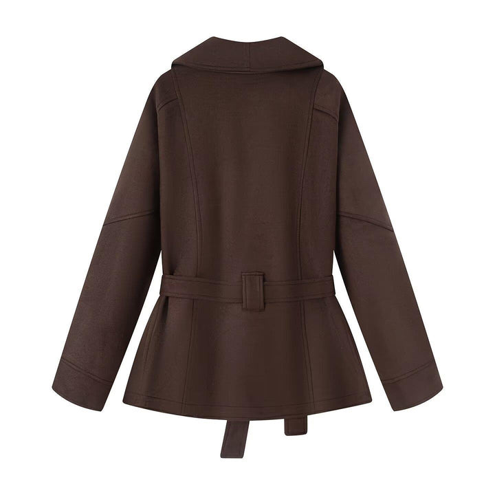 Damen elegante Jacke mit Taillengürtel und modernem Kragen Drune