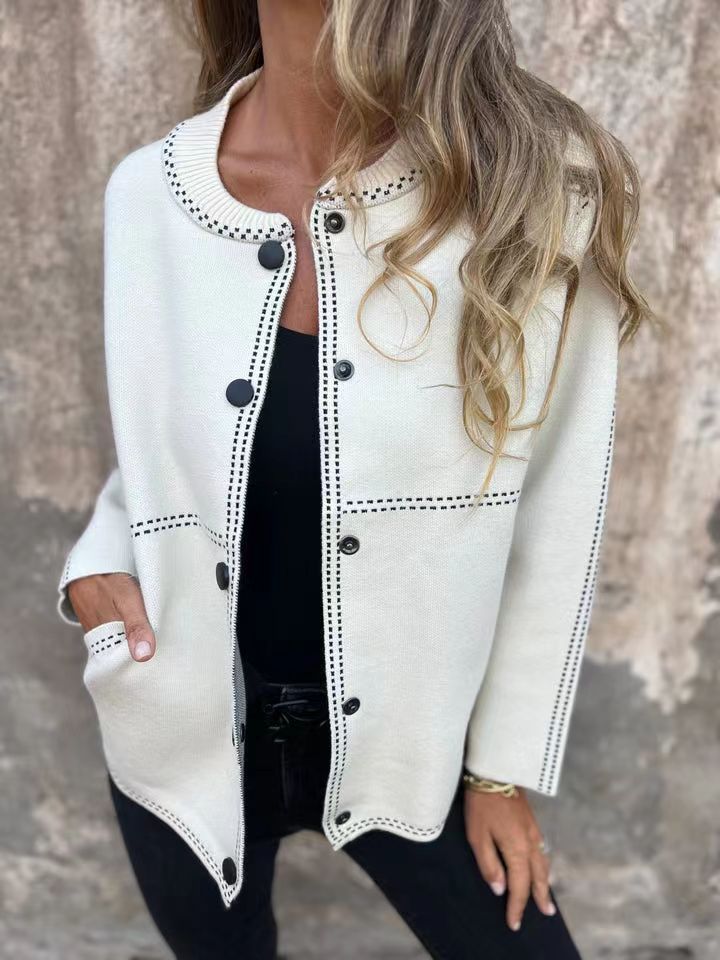 Drune | Strickjacke Lockere Passform Stricktextur Knopfverschluss Rundhals