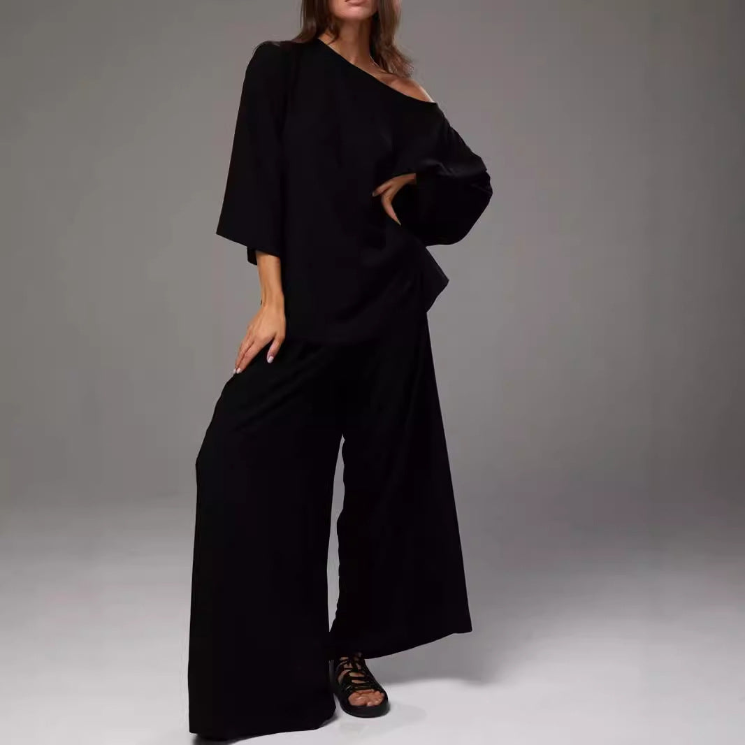 Damen Luftiges Lounge-Set mit weitem Oberteil und eleganten Palazzo-Hosen Drune
