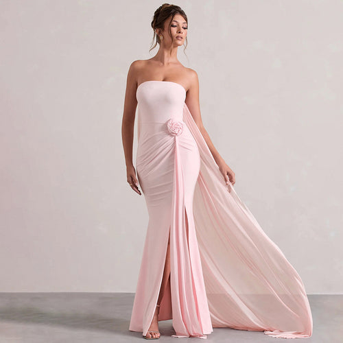 Damen Strapless Abendkleid mit schicker Drapierung und verführerischem Schlitz Drune