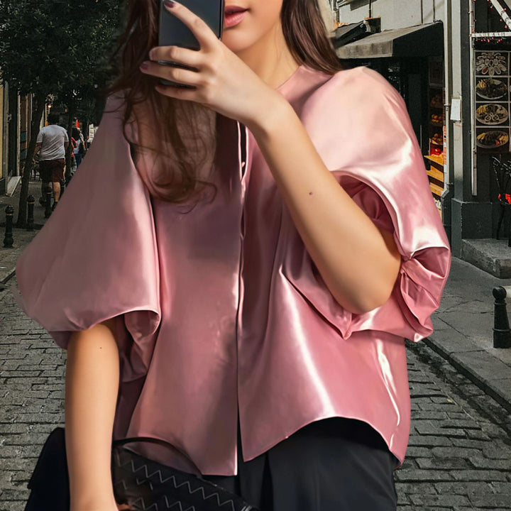 Damen Elegantes Midikleid mit strukturiertem Oberteil und voluminösen Ärmeln Drune