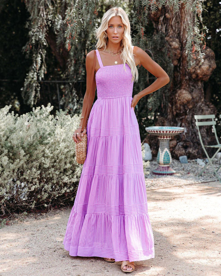 Damen Maxikleid mit gerafftem Oberteil und voluminösem Rock Drune