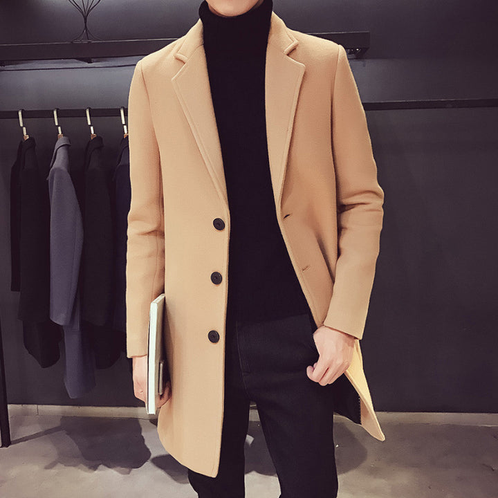 Herren nan eleganter Einreihermantel aus Wollmix mit schmalem Revers und wärmender Innenlage Drune