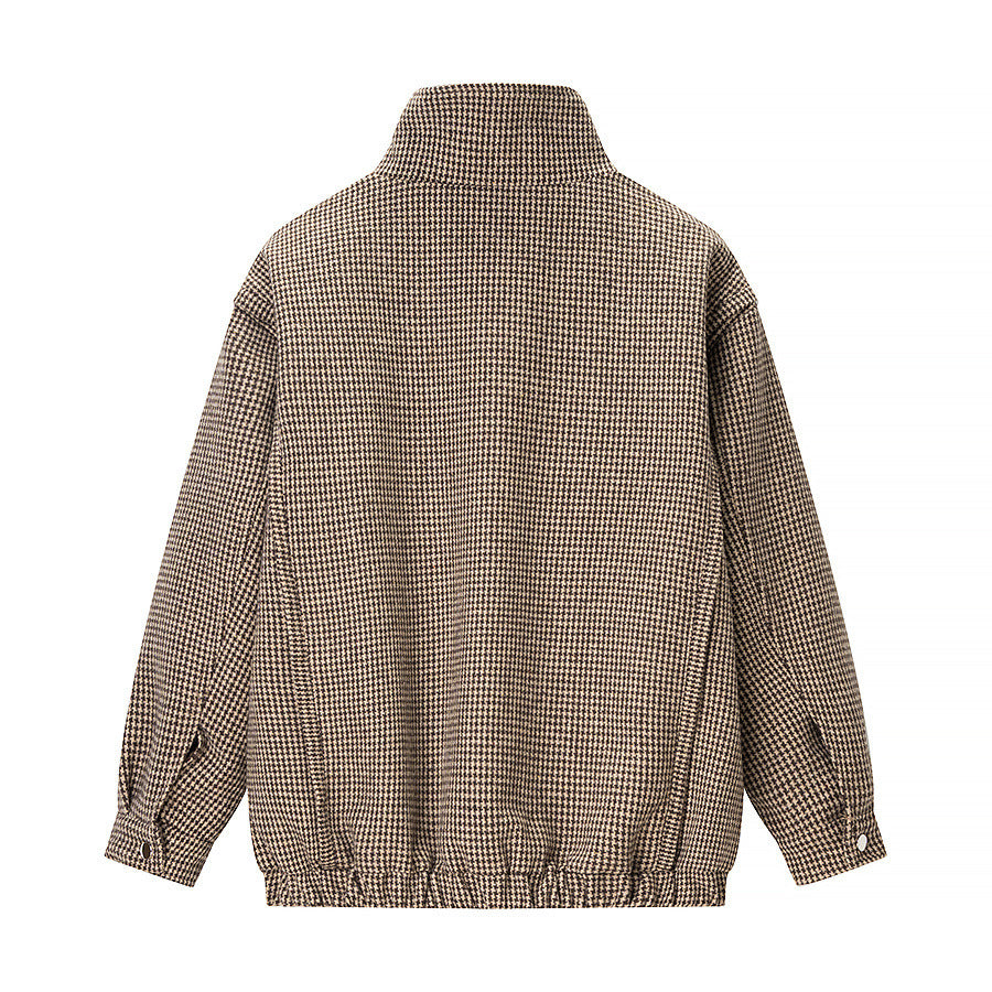 Damen Übergangsjacke im klassischen Karomuster mit hohem Stehkragen Drune