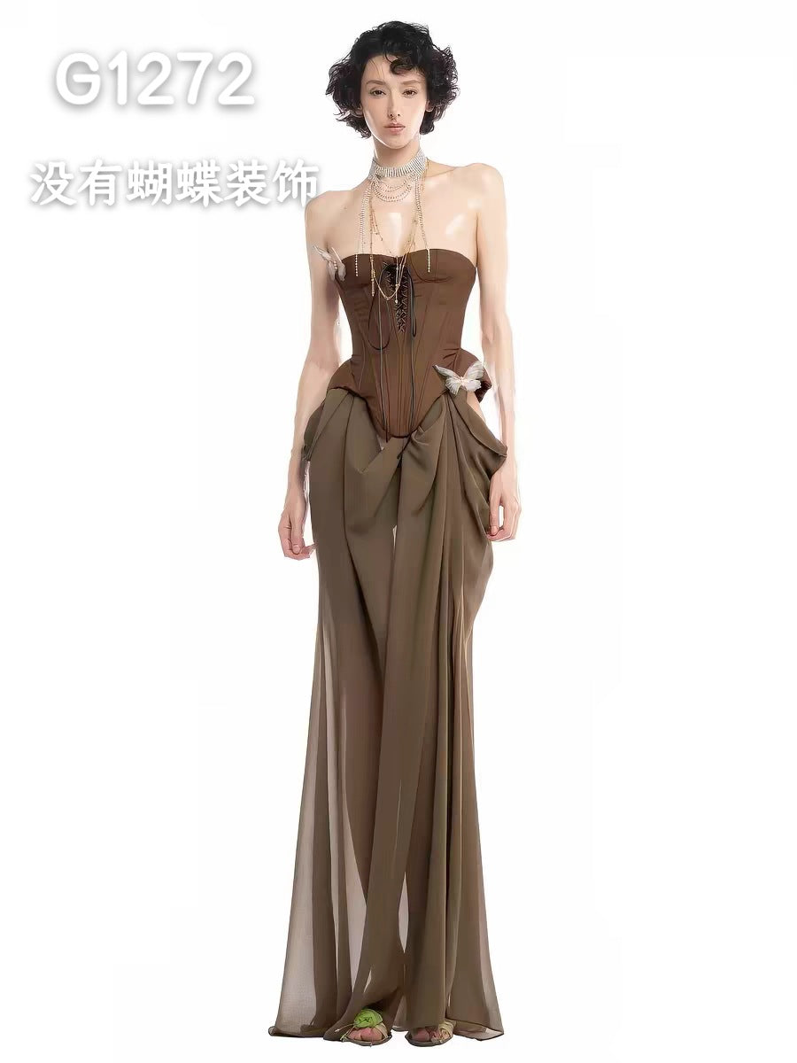 Damen Elegante Corsage-Bluse mit transparenten Ärmeln Drune
