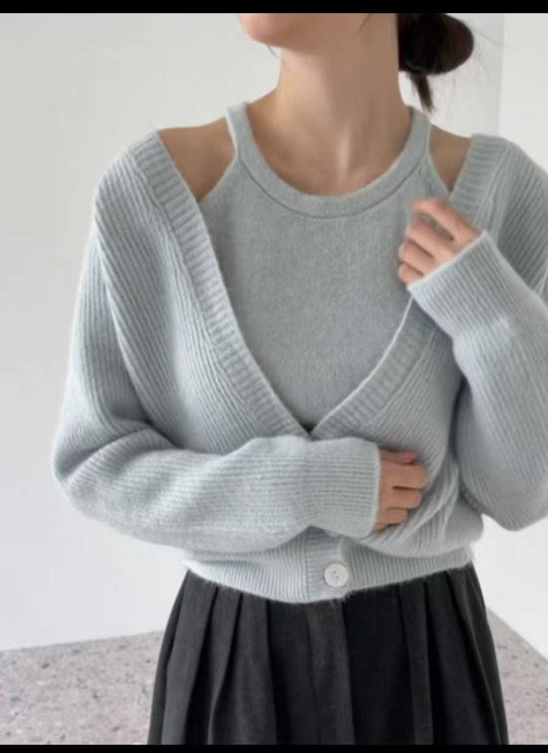 Damen Strickjacke mit offenem Schnitt und Rippstruktur Drune