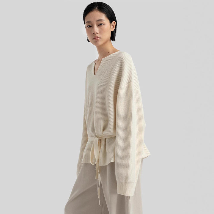 Damen lässiges Strickoberteil mit V-Ausschnitt Drune