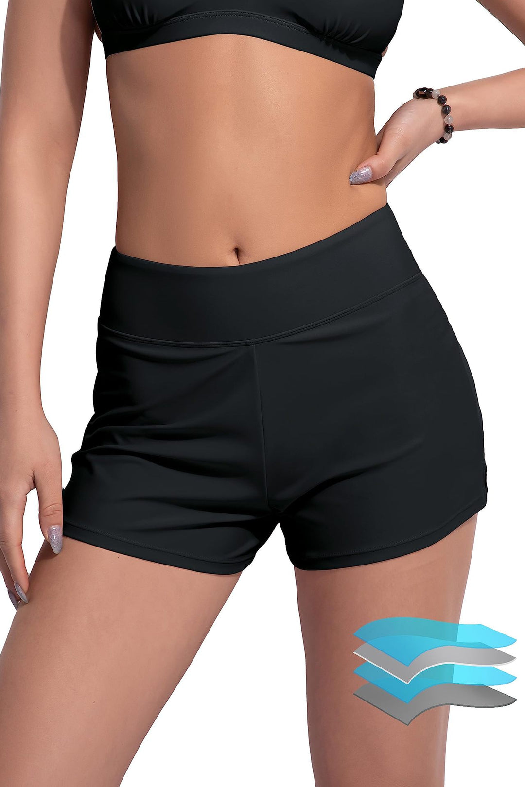 Damen Hochgeschnittene Sport-Badeshorts mit elastischem Bund Drune