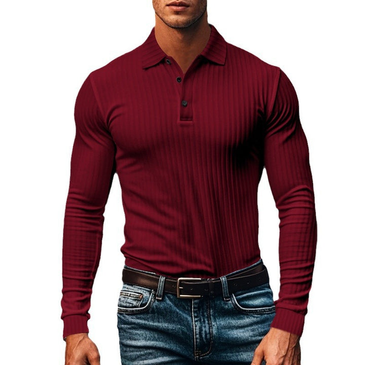 Herren nan figurbetontes Langarm-Polo mit feiner Rippenstruktur und klassischem Kragen Drune