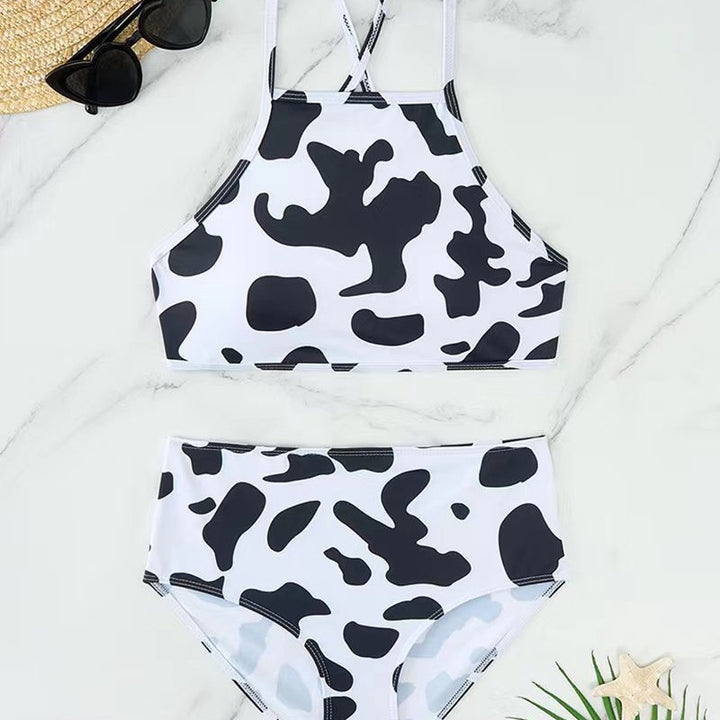 Damen Hochgeschnittener Bikini mit kreativem Muster Drune