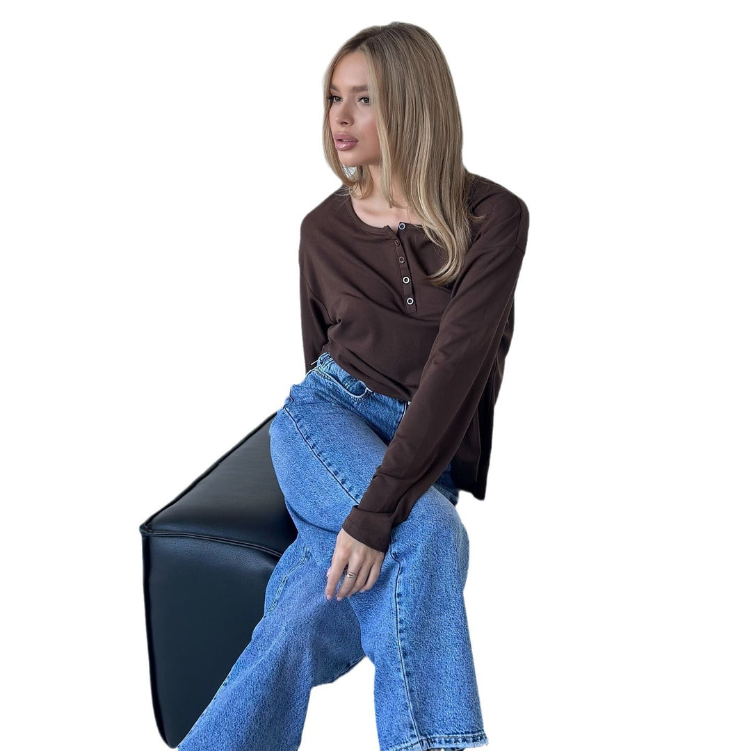 Damen Langarmshirt mit Knopfdetails und lässigem Schnitt Drune