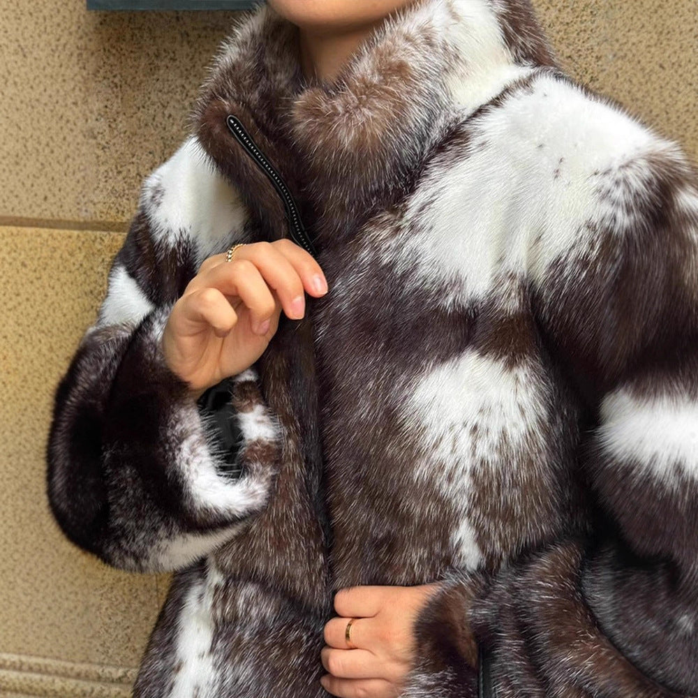 Damen Kunstfelljacke mit raffinierter Fellstruktur und hohem Kragen Drune