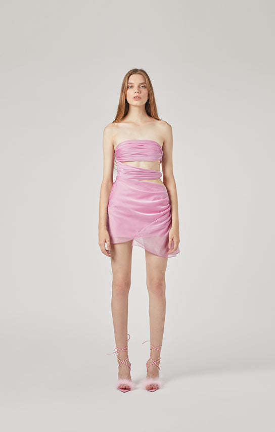 Damen trägerloses Wickelkleid mit Schnittdetails Drune